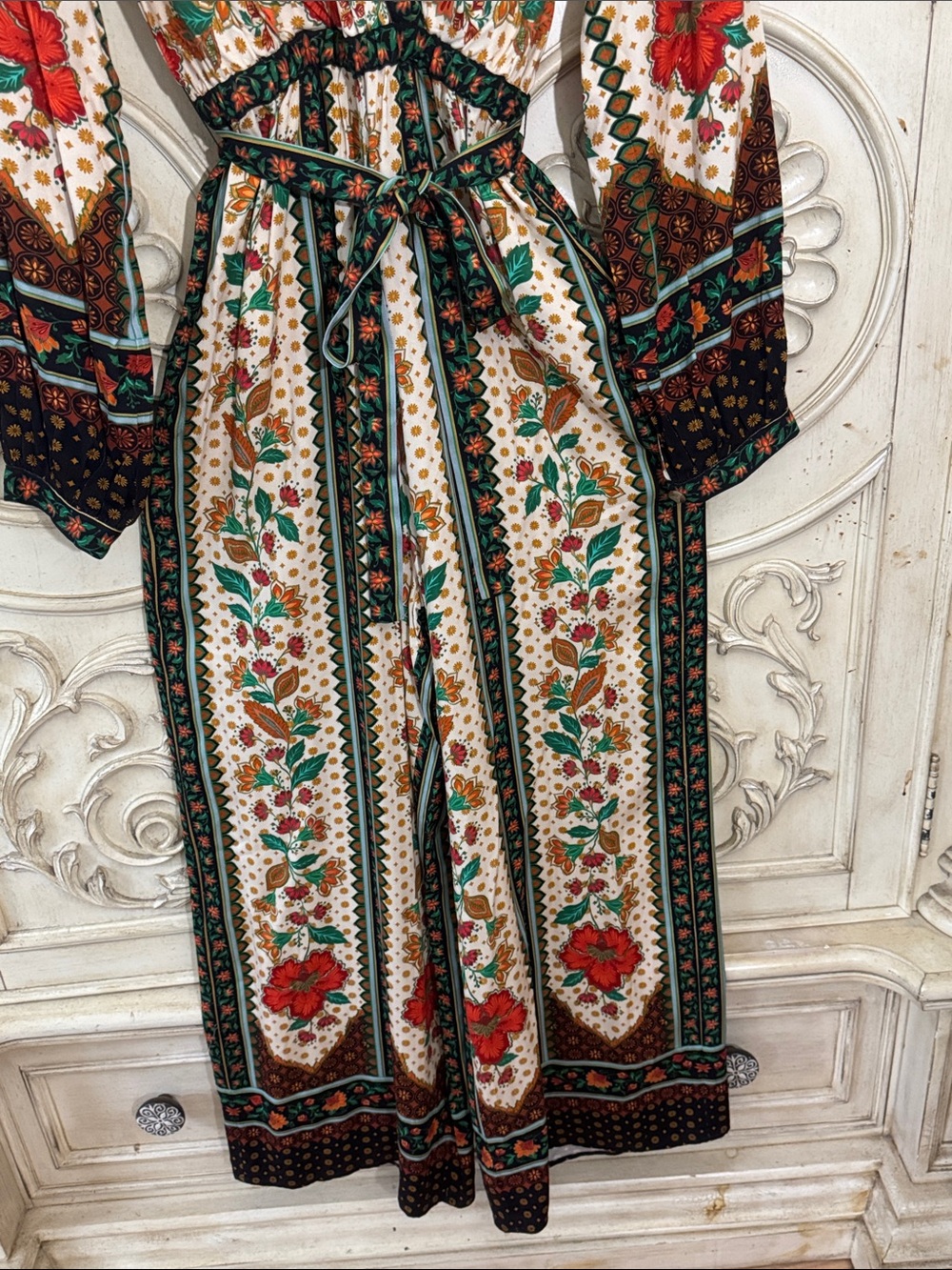 Farm Rio x New Anthropologie Cotton Boho Floral Jumpsuit Long Sleeve S-S - Picture 7 of 16